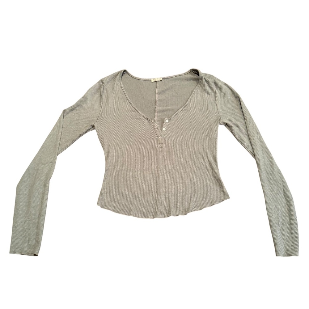 Free People Ribbed Henley Long Sleeve Top – Size L